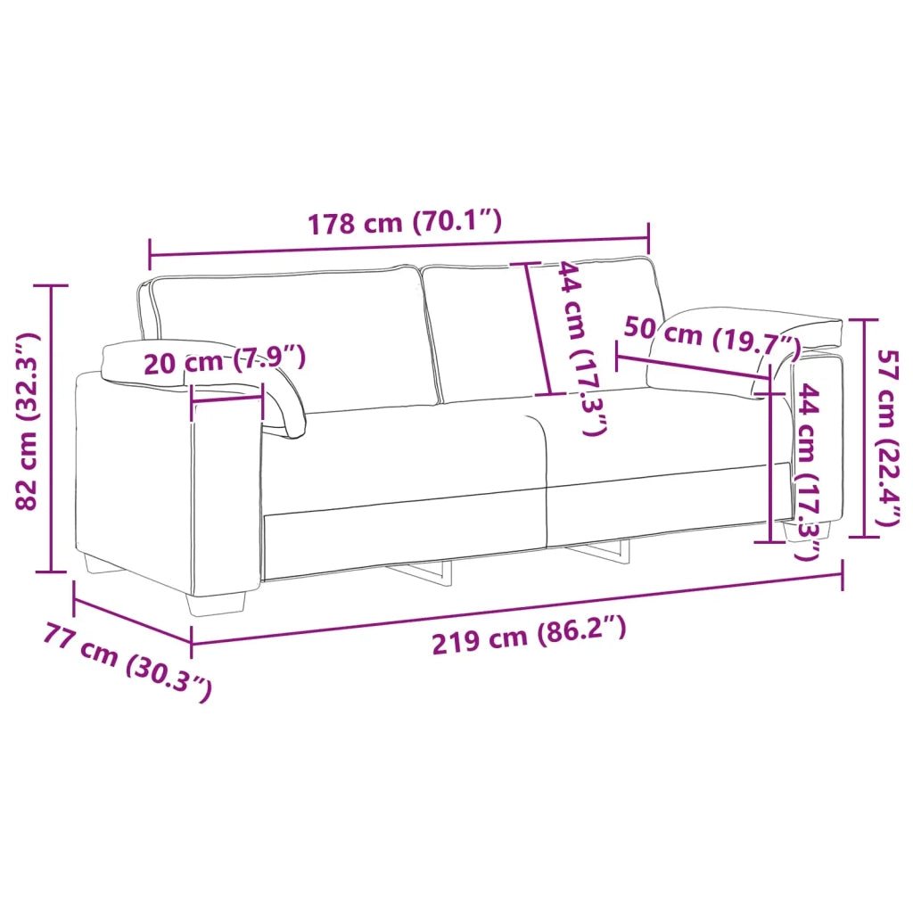 Divano | Divano da soggiorno | Sofa 3-Persone Grigio chiaro 220 cm Tessuto