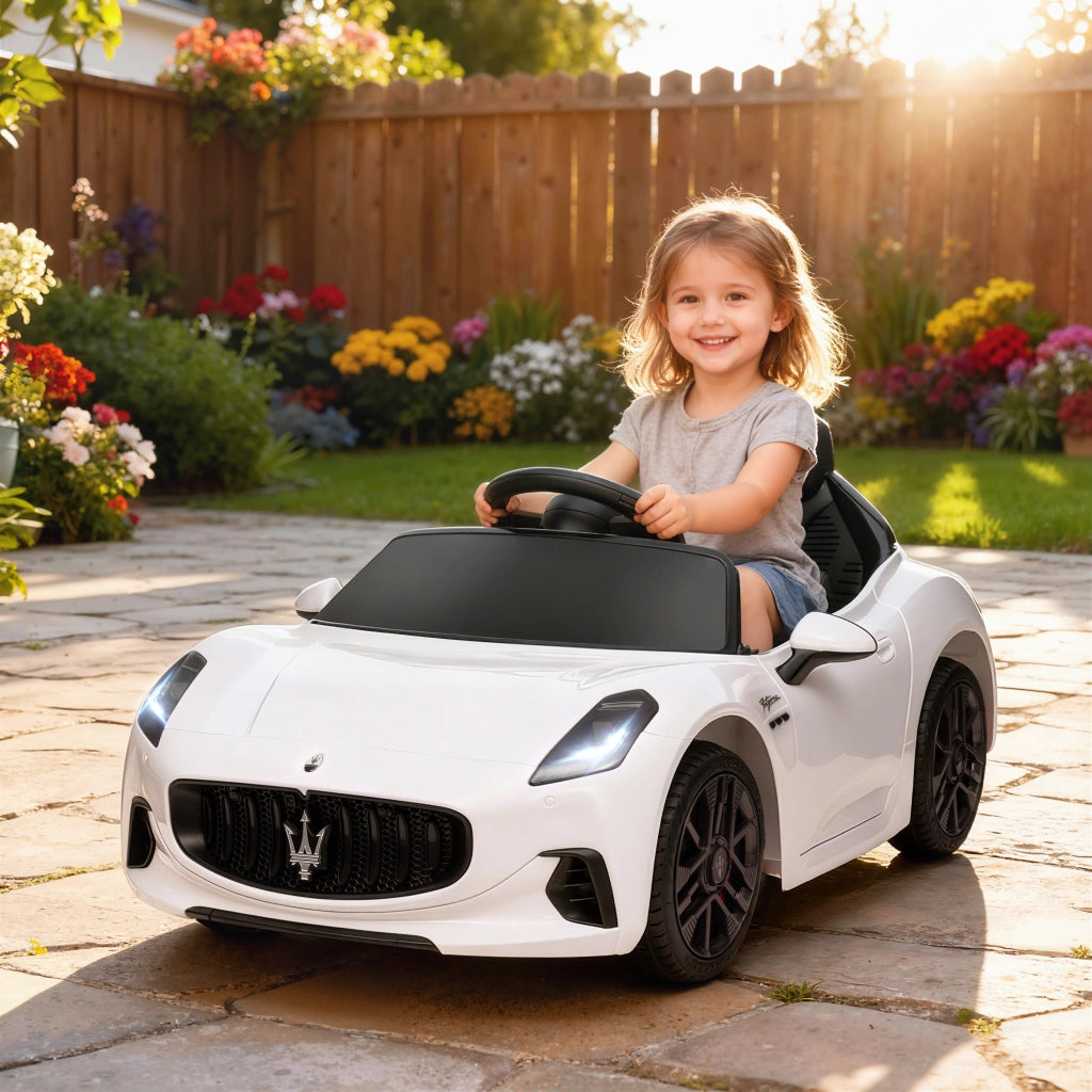 Macchina per Bambini 12V Maserati Gran Turismo Folgore con Telecomando, Et¨¤ 3-5 Anni, Bianco
