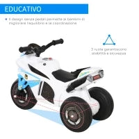 Moto Giocattolo Cavalcabile a 3 Ruote per Bambini 18-36 Mesi Stile Polizia con Musica e Fari, Azzurro