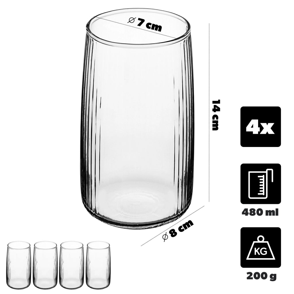 Set di 4 bicchieri da bevanda KADAX da 480 ml per succhi di frutta, con scanalatura.