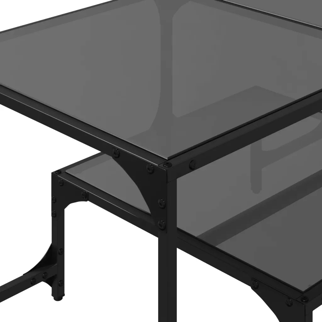 Tavolino con Piano in Vetro-Tavolino da soggiorno-Tavolo Nero 98,5x50x45 cm Acciaio 111062