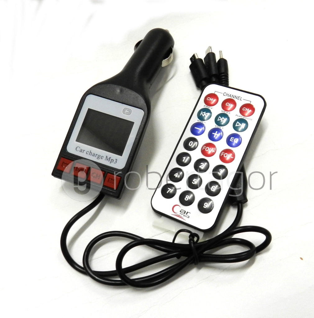 TRASMETTITORE CARICATORE DA AUTO SMARTPHONE FM MP3 AUX USB MICROSD MODULATORE