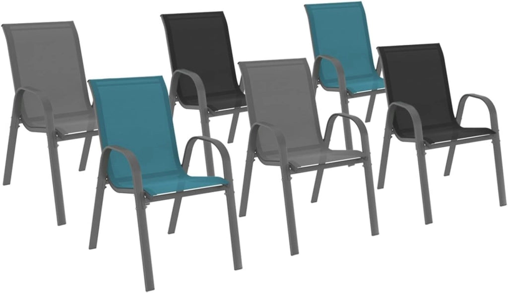 Set di 6 sedie impilabili in metallo e textilene grigio, nero, blu LYMA