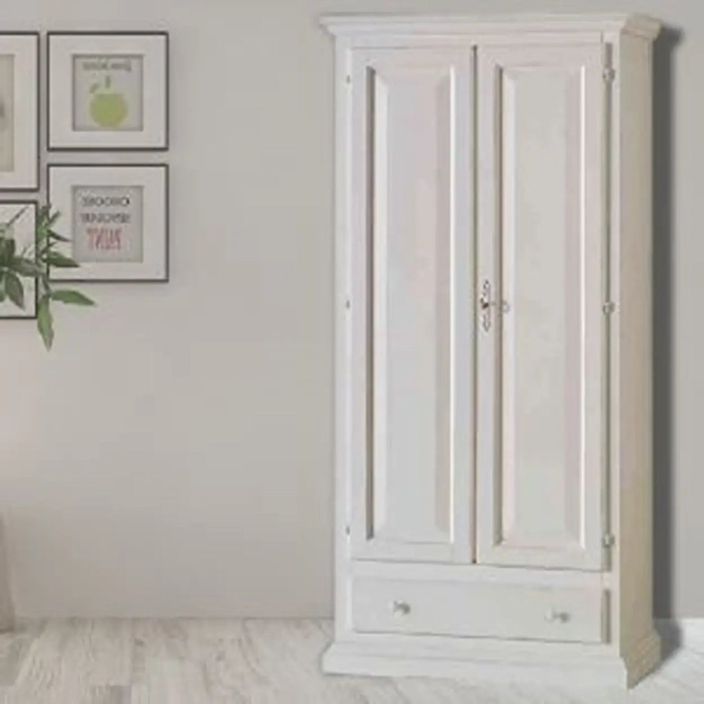 Armadio mod Avignone legno massiccio, 2 ante Shabby chic bianco