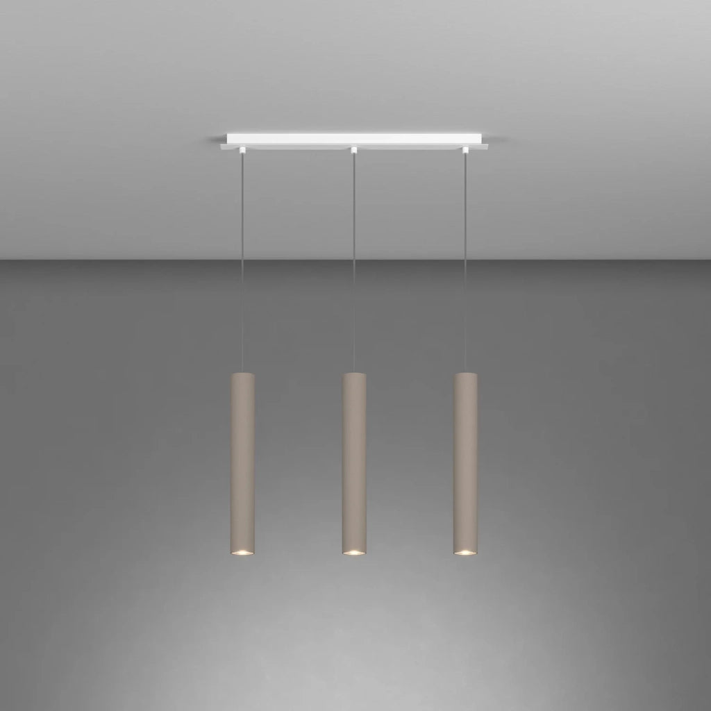 Lampadario Industrial-Minimal Xeana Metallo Bianco Marrone 3 Luci Gu10