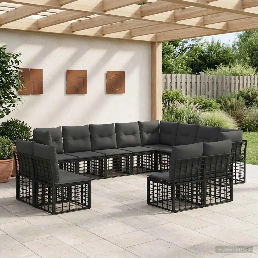 Set di divani da esterno Nero e Grigio scuro Poliestere 3437597