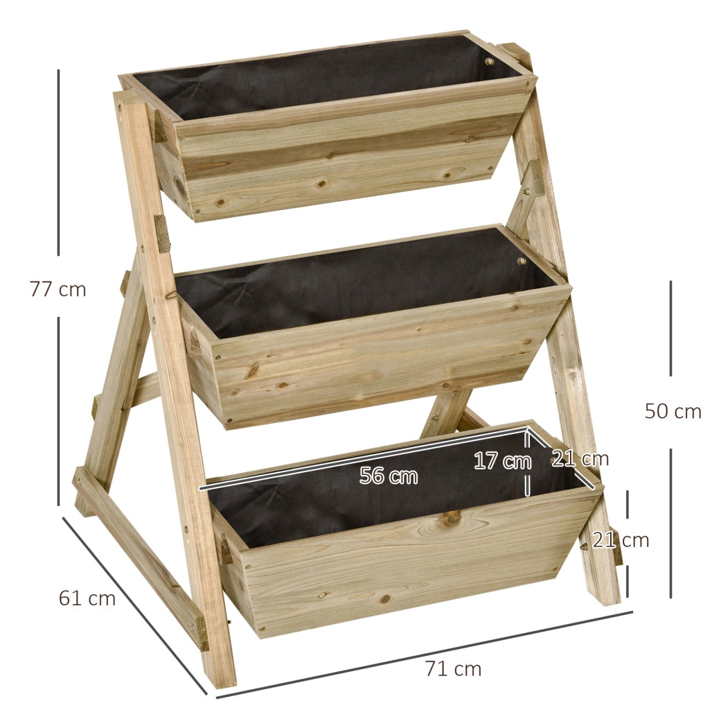 Scala da giardino in legno con 3 ripiani per piante 71x61x77 cm