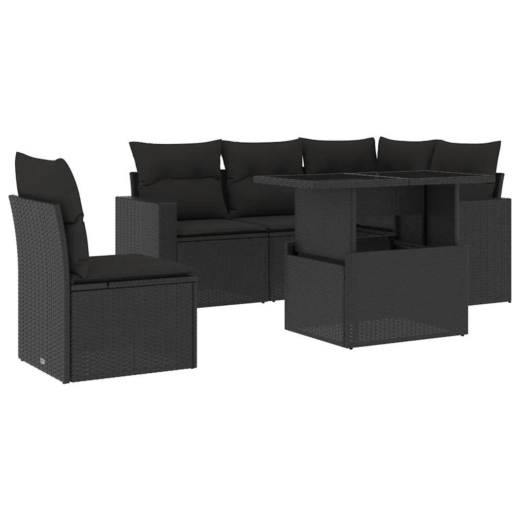 Set Divano da Giardino 6 pz con Cuscini Nero in Polyrattan