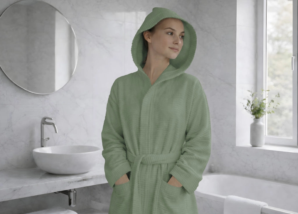 Accappatoio Con Cappuccio In Morbida Spugna Mod. Boutique Tinta Unita Salvia - XL-XXL - Salvia
