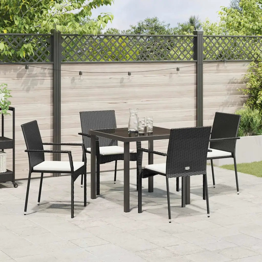 Set da Pranzo per Giardino con cuscino 5 pcs Nero polyrattan 3380079