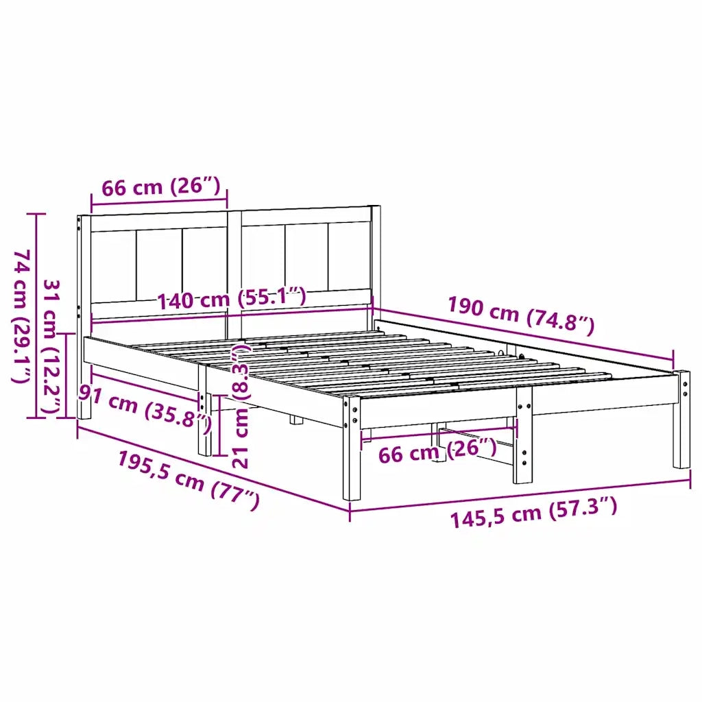Struttura del letto Marrone 140 x 190 cm Legno massello di pino 872196