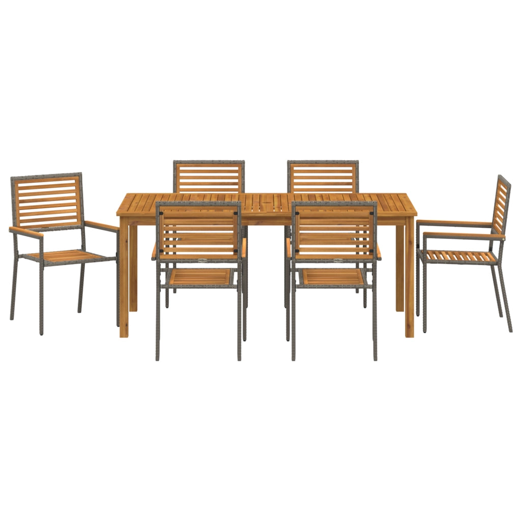 Set da pranzo da giardino 7 pezzi Grigio Polyrattan Acacia