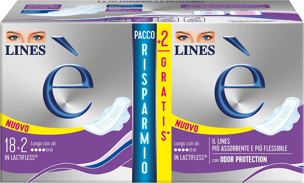 ASSORBENTI LINES È CON ALI LUNGO IN CONFEZIONE DA 18+2 PEZZI