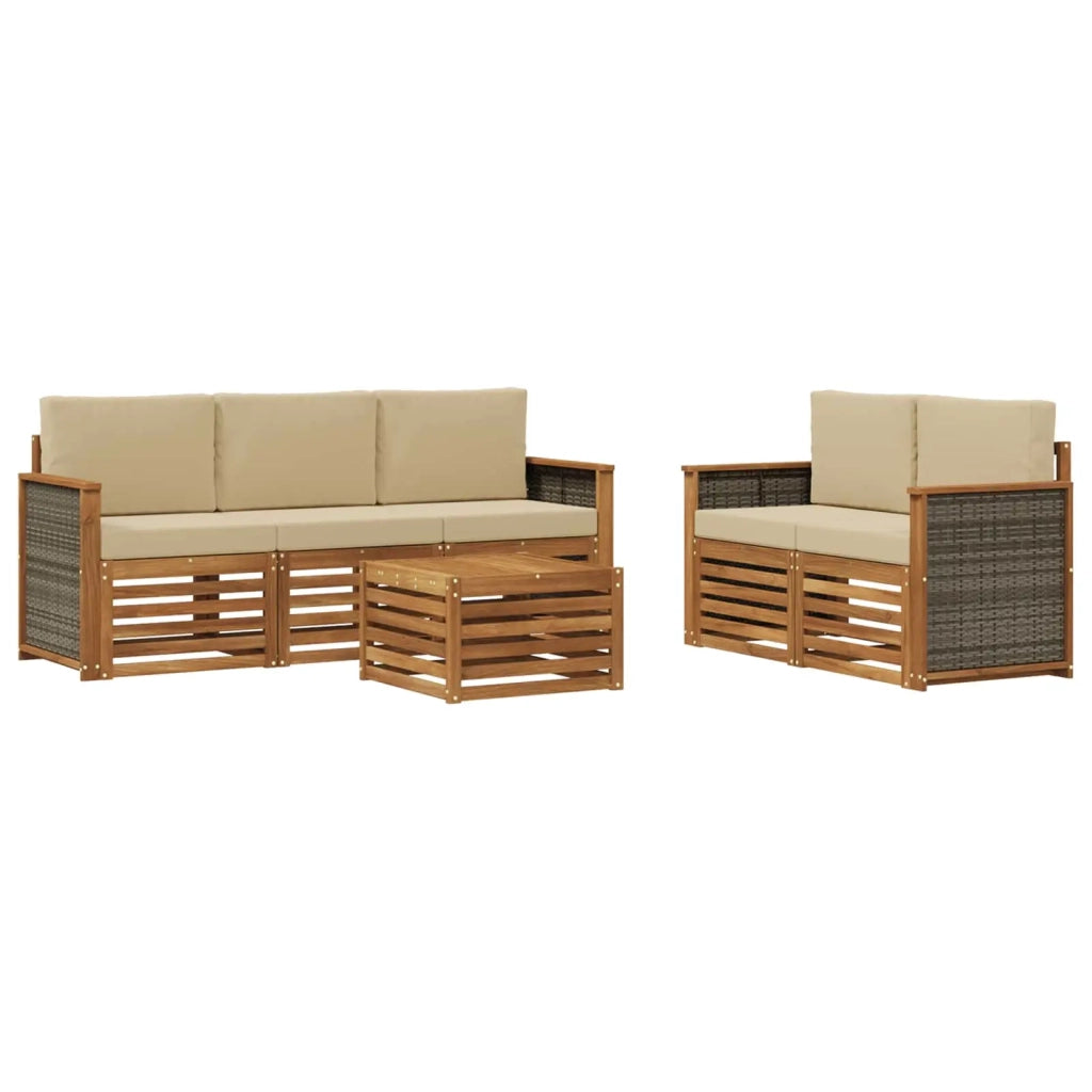Set di divani da esterno 6 pz Naturale e Beige 3384019