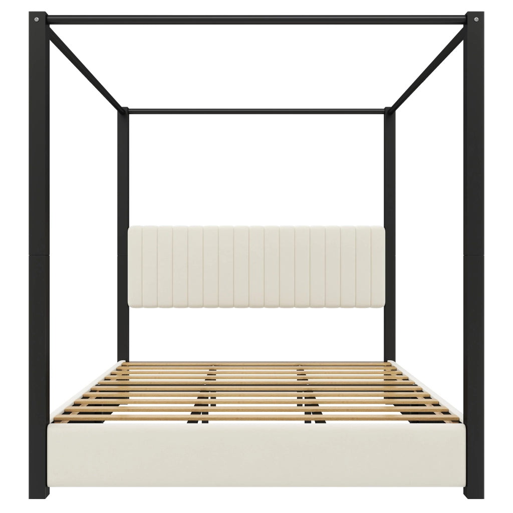 LETTO a Baldacchino 180x200 cm Imbottito in Velluto Beige e Nero