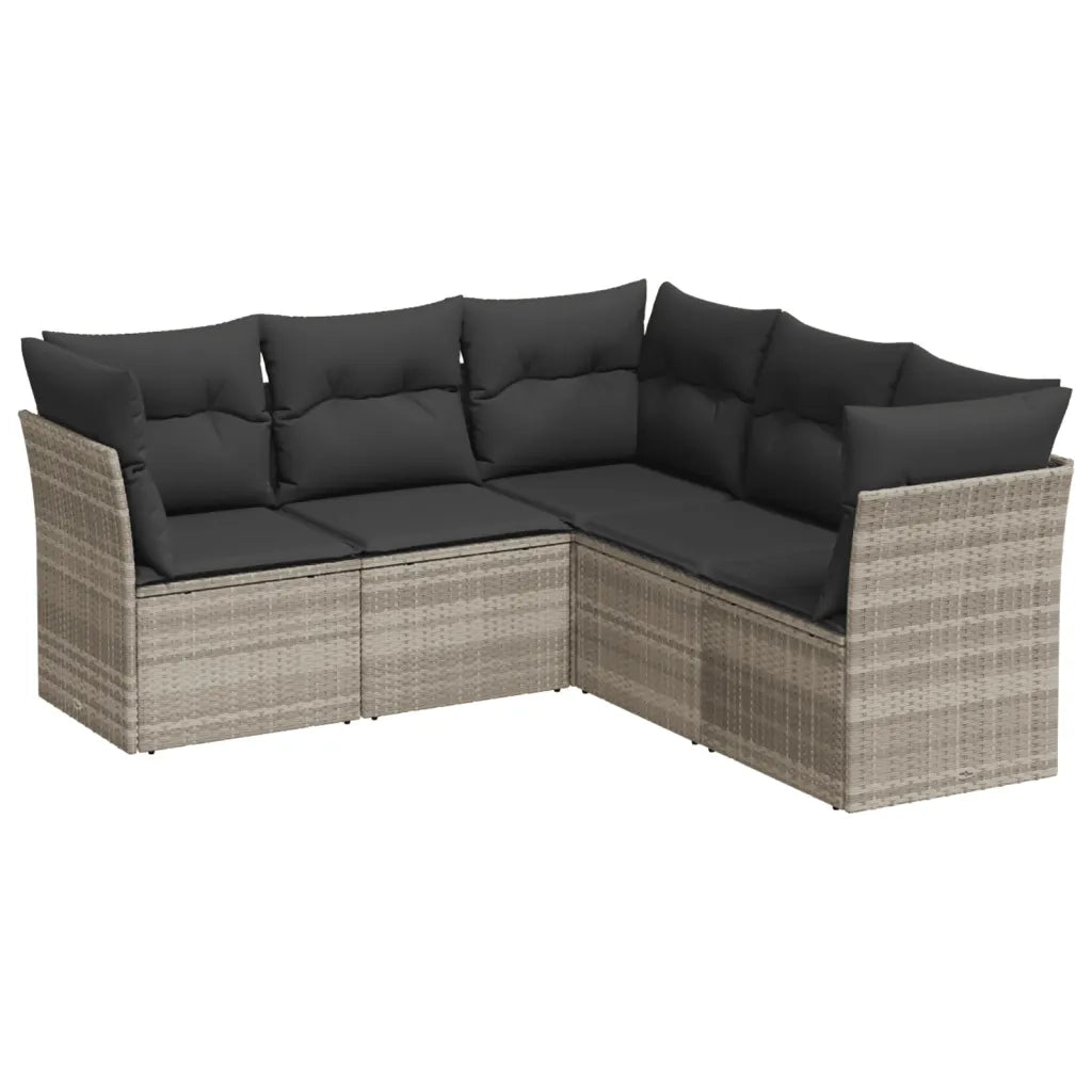 Set Divano da Giardino 5pz | Set Salotto da Giardino con Cuscini Grigio Chiaro Polyrattan