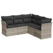 Set Divano da Giardino 5pz | Set Salotto da Giardino con Cuscini Grigio Chiaro Polyrattan