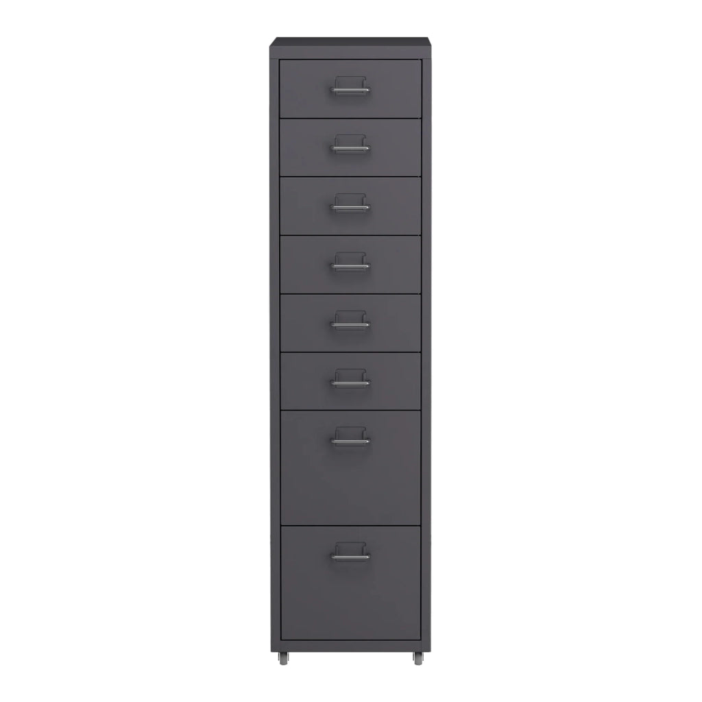 Mobiletto/contenitore per ufficio su ruote con 8 cassetti 109 x 28 x 41 cm grigio scuro 03_0009112