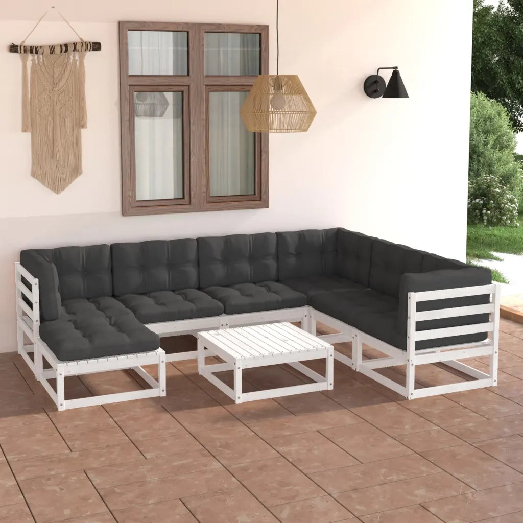Set Salotto Giardino 8 pz Cuscini Antracite Legno Massello Pino 3076760