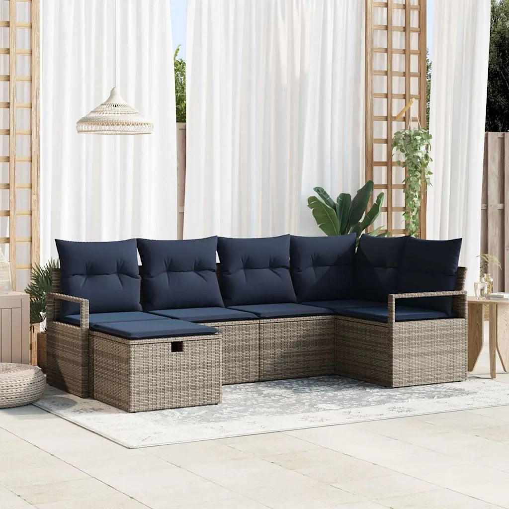 Set di divani con cuscino Grigio e Blu Navy polyrattan