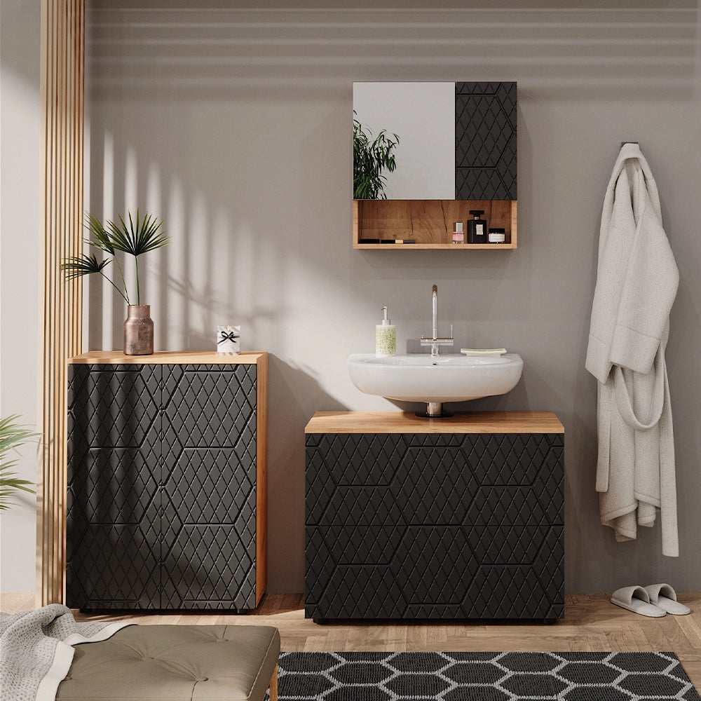 Vicco Set mobili bagno Antracite con struttura a nido d'ape 3 parti, con base 80 cm