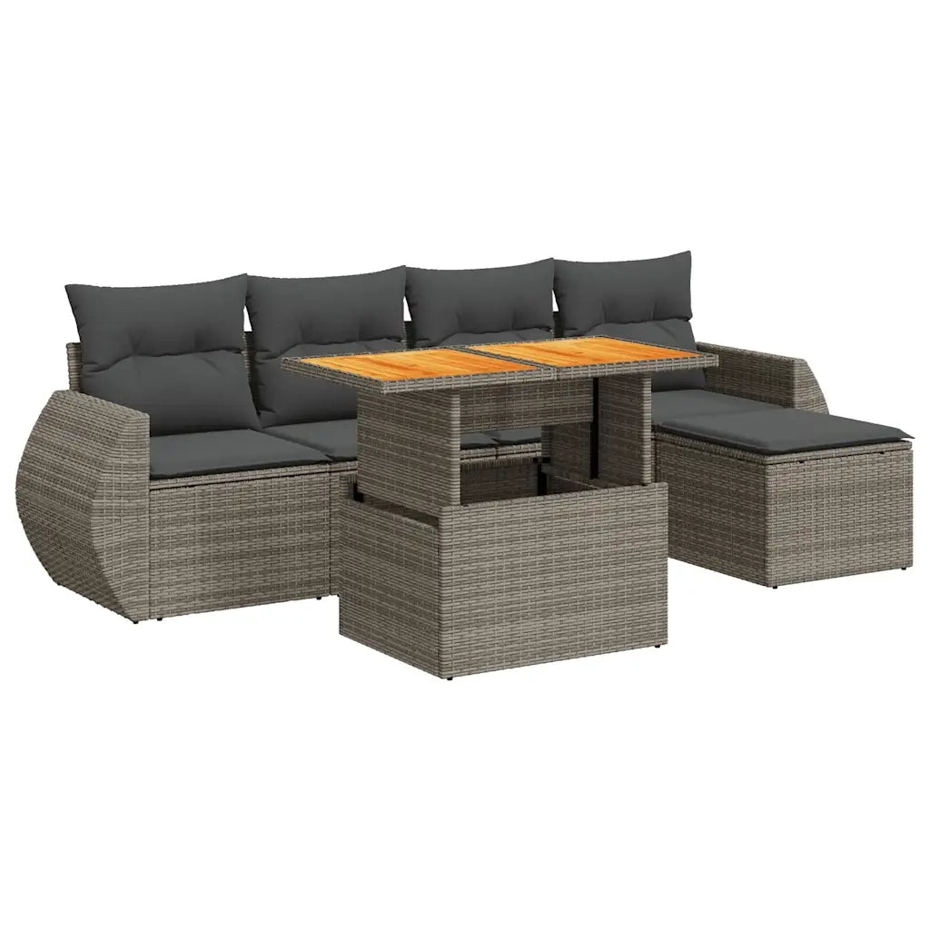 Set Divano da Giardino 6 pz con Cuscini Grigio in Polyrattan 3327252