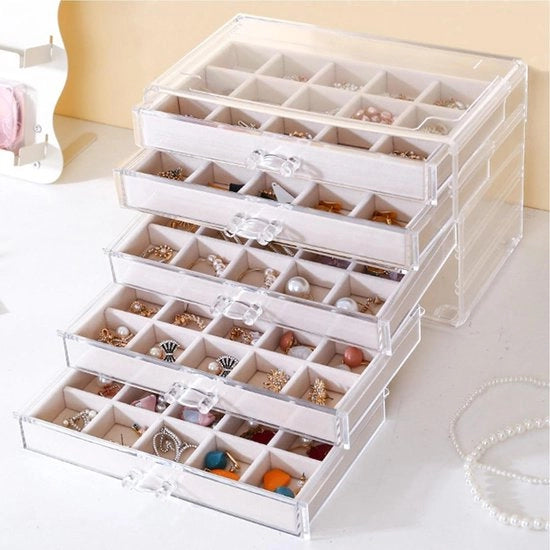Organizzatore di Orecchini Premium - Scatola di Conservazione con 3 Comparti e 45 Raggi - Organizzatore di Accessori per Orecchini - Piatti in Velluto - Conservazione per Donne e Ragazze