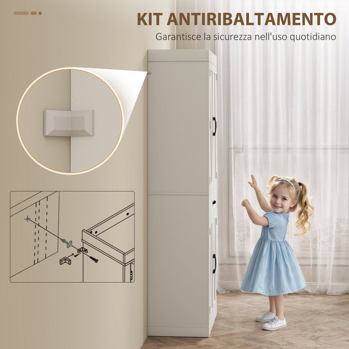 Dispensa Cucina in Stile Country 76x39,5x183,5 cm con 2 Armadietti 6 Ripiani e Cassetto in Legno Bianco