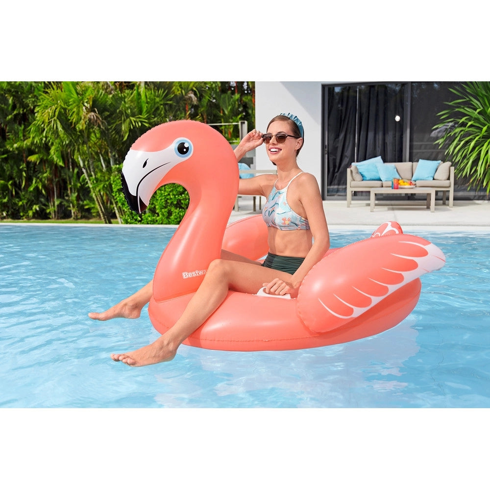 Trade Shop - Cavalcabile Gonfiabile Piscina Mare A Forma Di Fenicottero Rosa 168x120cm 2 Maniglie 41526 -