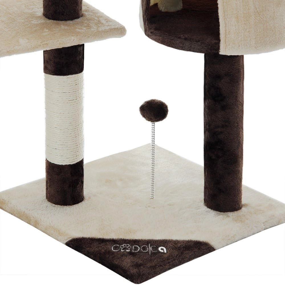 Deuba CADOCA Albero Tiragraffi 112 cm 3 Piattaforme 1 Cuccia per Gatti 2 Palline 1 Corda da Gioco Affila Unghie Gatto