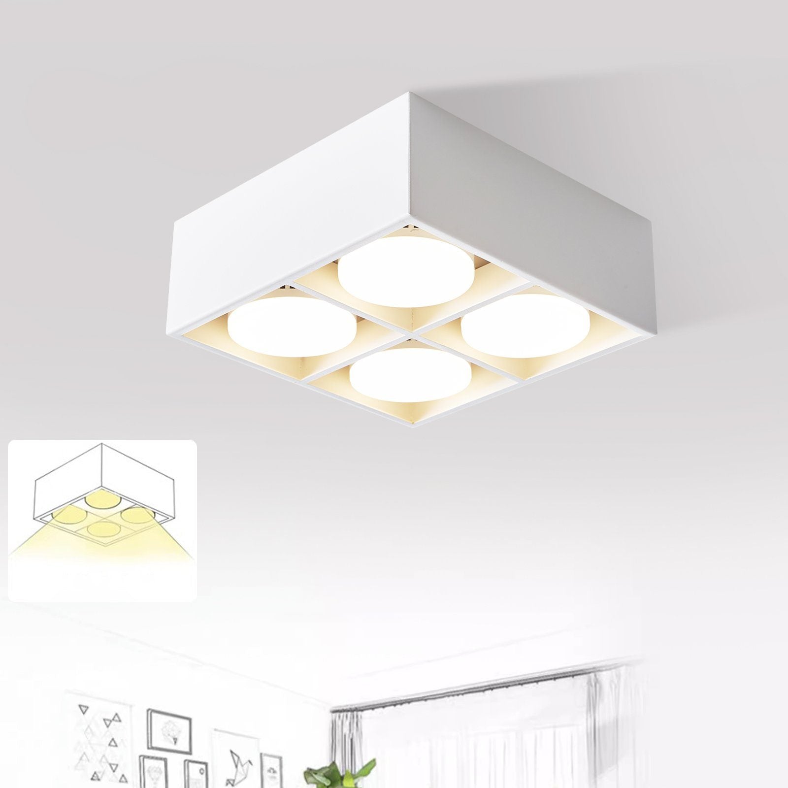ZMH Faretto da soffitto LED 4 fiamme da incasso girevoli per camera letto