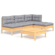 Set Divani da Giardino 5 pz | Set Salotto da Giardino con Cuscini Grigi Massello di Pino