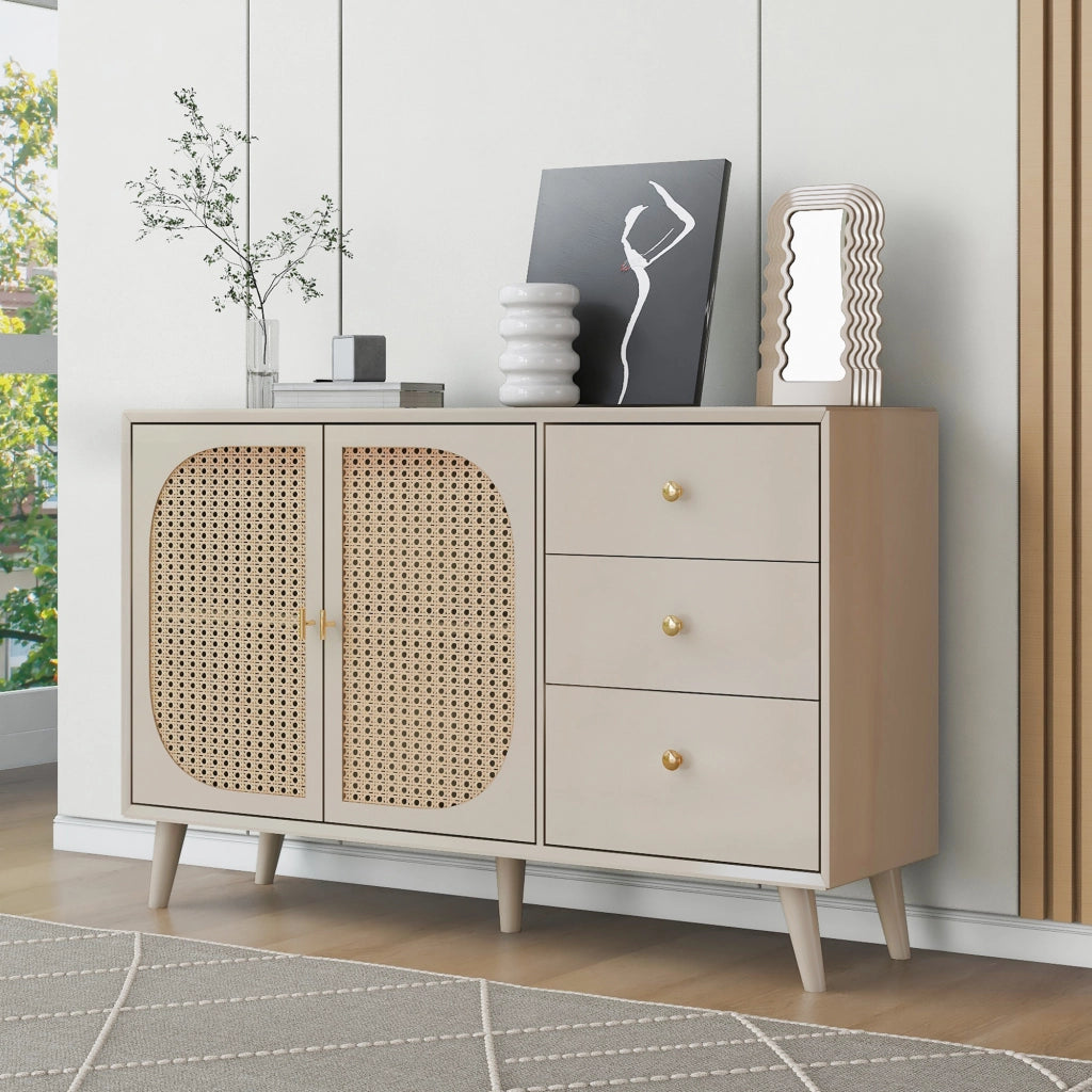 Credenza con 2 ante e 3 cassetti - per soggiorno e sala da pranzo - in truciolare - 120×40×82.5 cm - bianco