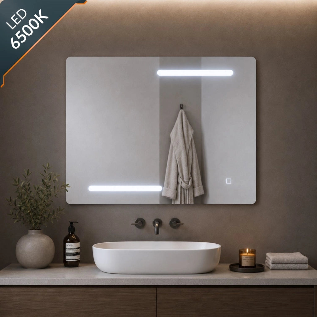 Specchio rettangolare led con interruttore touch elegante e funzionale *** misure 100x80 cm, tonalità standard 6000-...