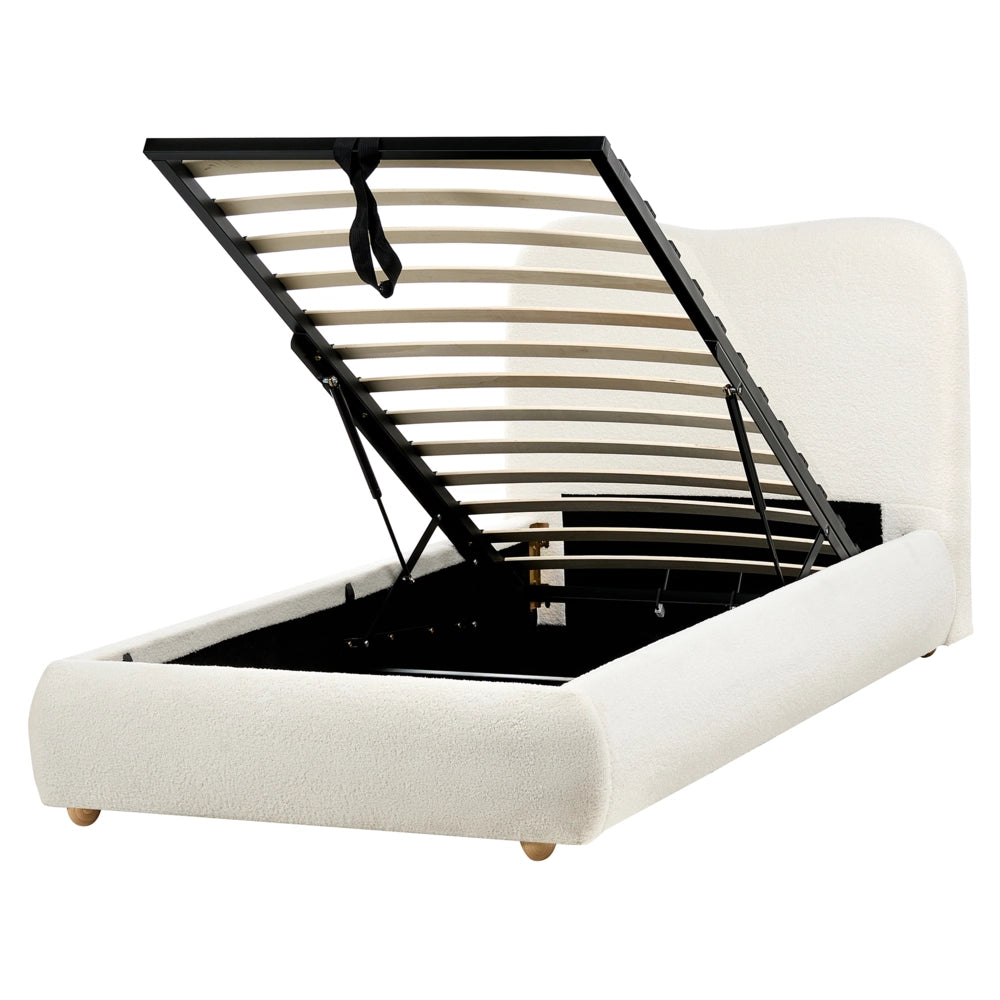 Letto con contenitore in bouclé bianco sporco 90 x 200 cm design moderno e minimalista