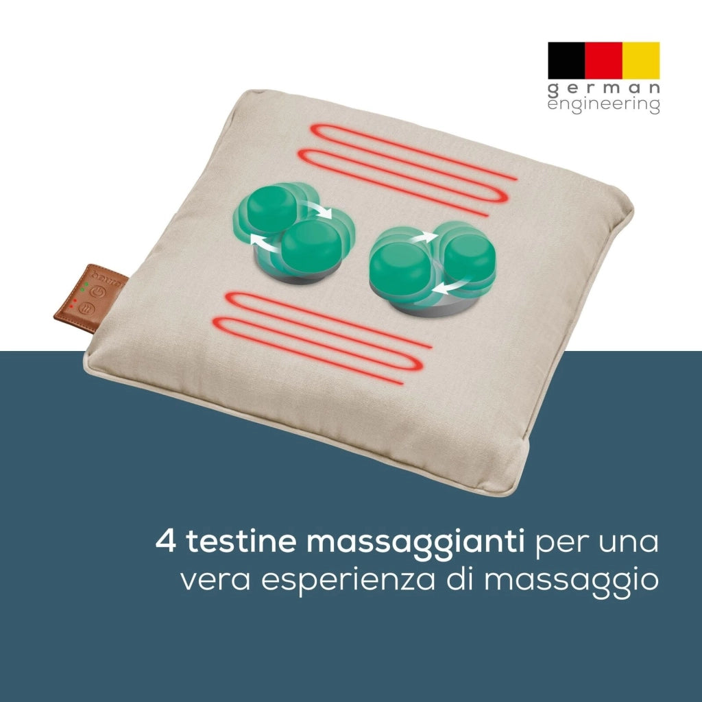 Beurer MG 139 - Cuscino massaggiante a batteria con funzione di calore, senza fili Shiatsu, calore commutabile, realizzato in materiale riciclato, lavabile in lavatrice, spegnimento automatico, 40 x