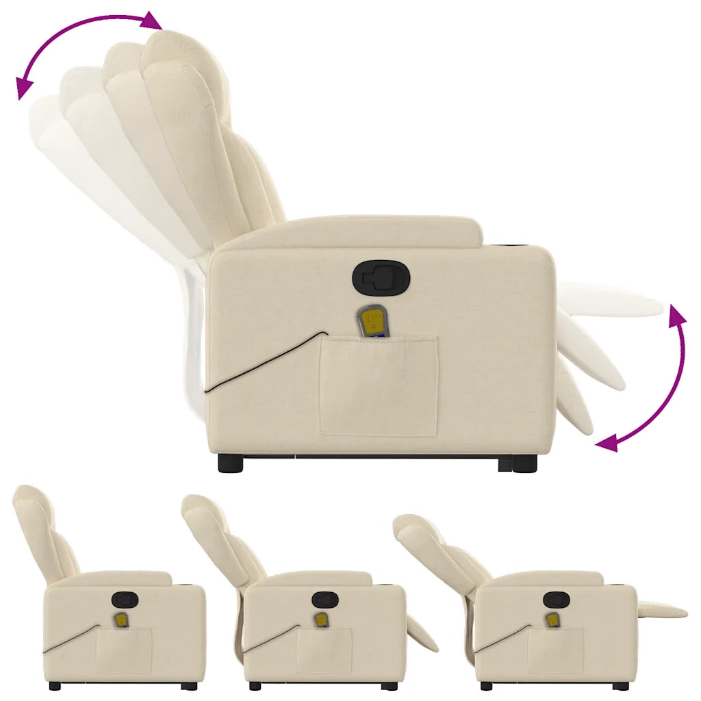 Poltrona Alzapersona Massaggiante Reclinabile Crema in Tessuto 3204503