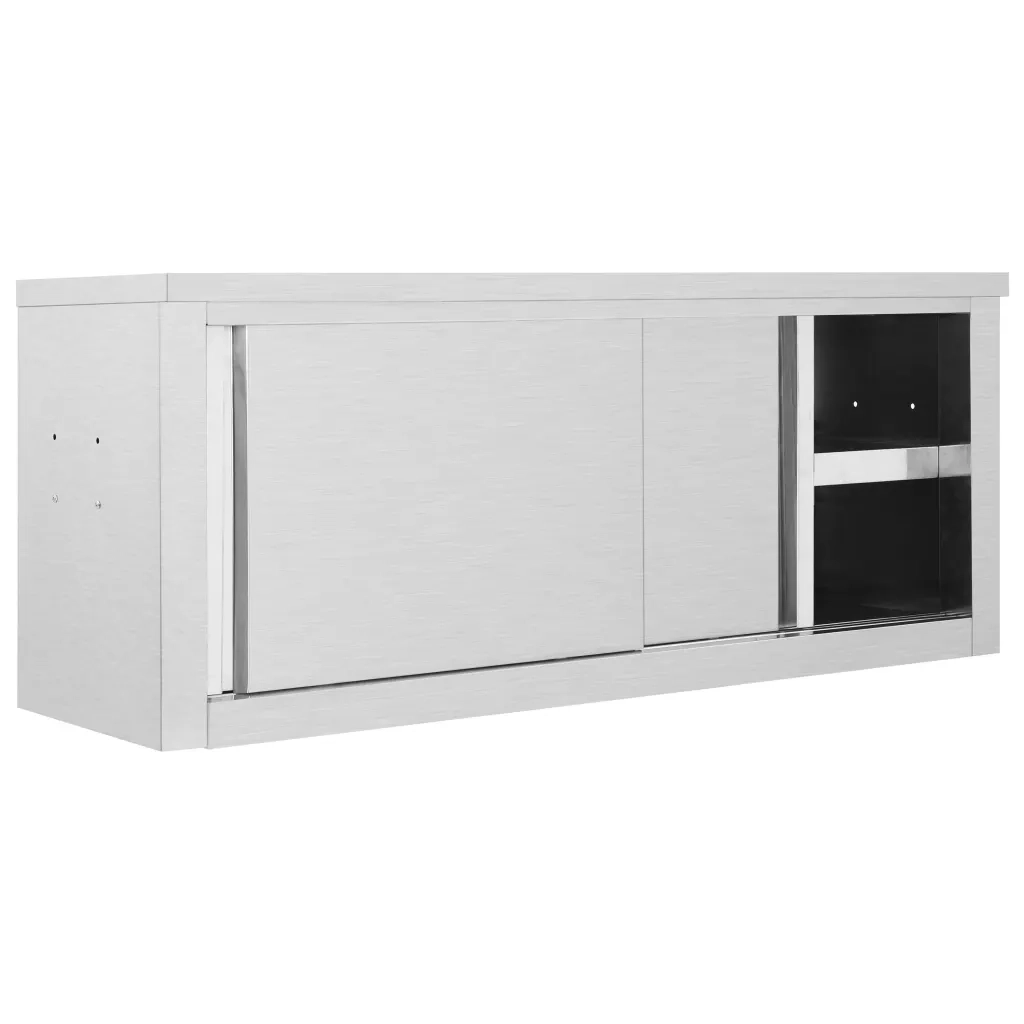 Pensile da cucina a parete con ante scorrevoli 120 x 40 x 50 cm design igienico contenitore facile da pulire acciaio inox 02_0046015