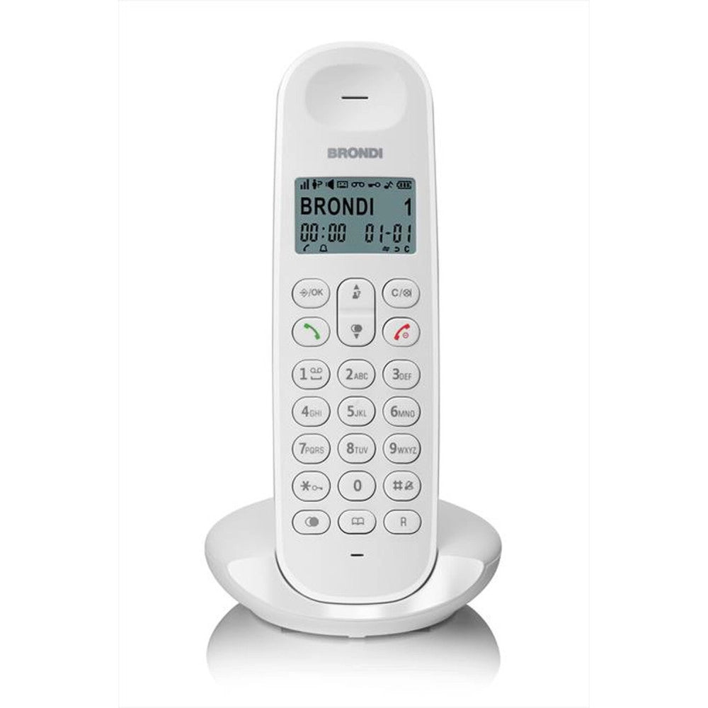 Trade Shop - Telefono Cordless Brondi Lotus Bianco Nero Retroilluminato Con Sveglia Vivavoce -