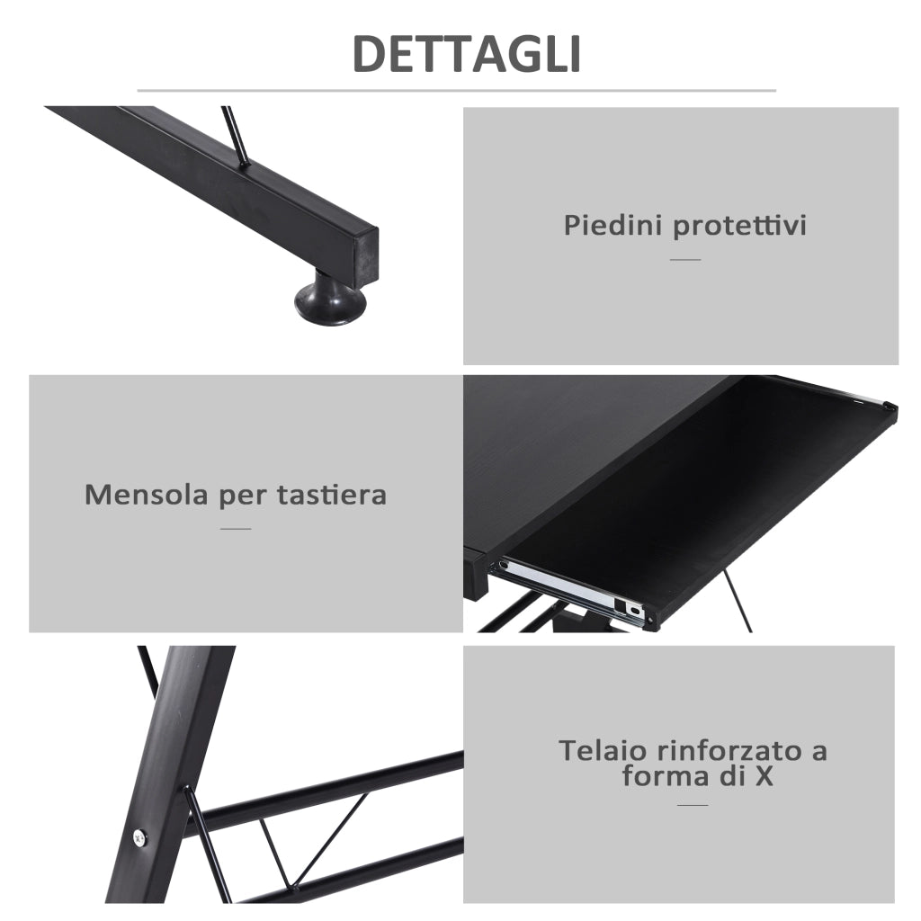Scrivania Angolare Moderna Nera con Vano Tastiera ¨C zephmum ¨C L:130x130x73.5 cm Dritta:210x50x73.5 cm