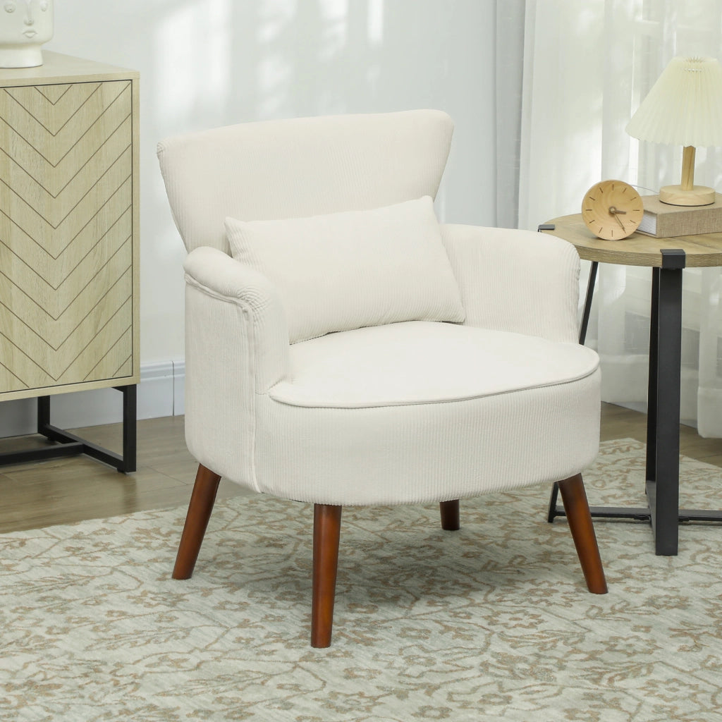 Poltrona imbottita con braccioli e cuscino lombare ¨C zephmum ¨C crema, tessuto, gambe in legno