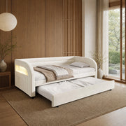 Letto imbottito 90x200 cm beige con letto estraibile e LED