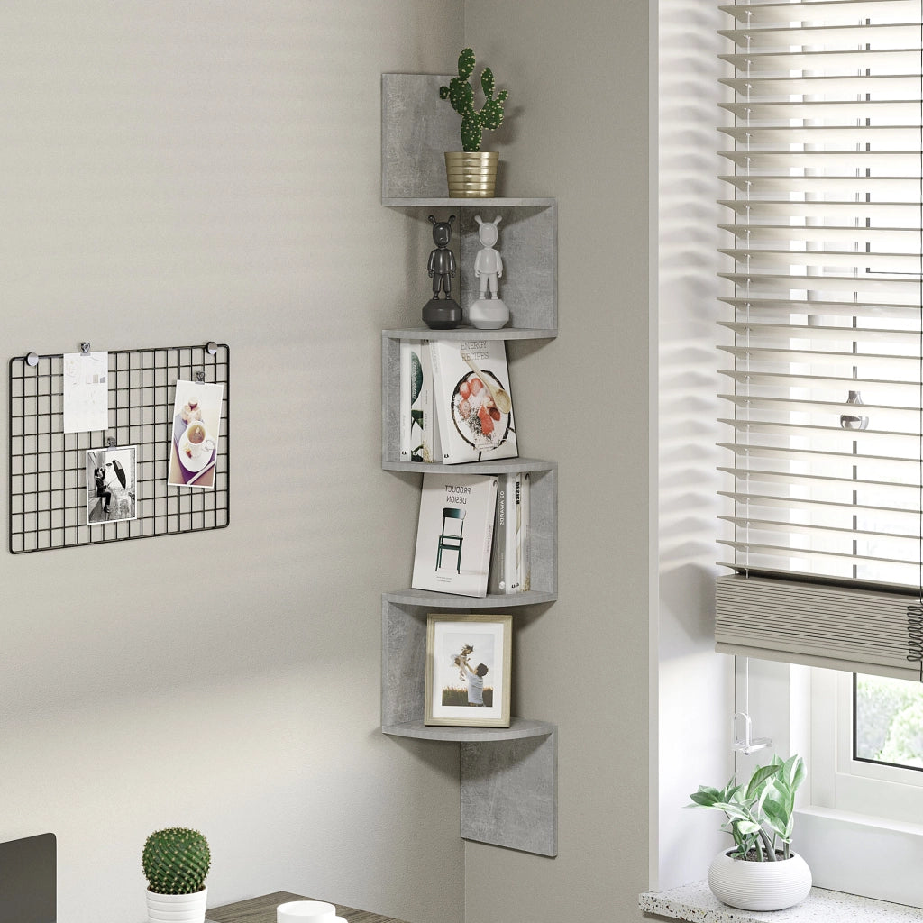 Libreria Angolare a Muro 5 Livelli ¨C Zephmum ¨C Legno Grigio 20x20x126 cm