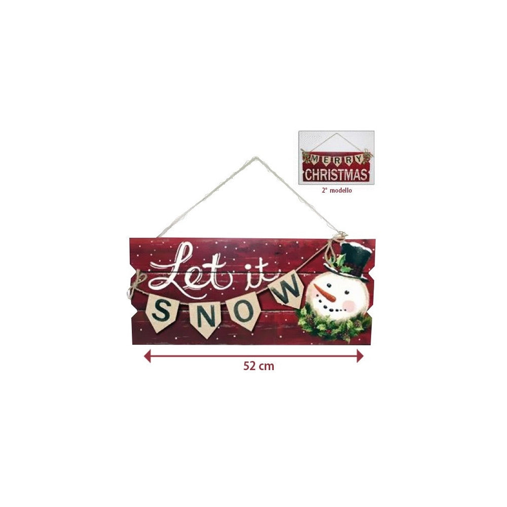 Trade Shop - Dietroporta In Legno Con Scritta E Pupazzo 2 Modelli Decorazioni Natalizie -
