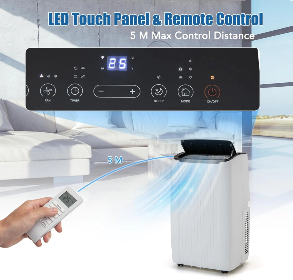 Condizionatore Portatile 12000 BTU, Climatizzatore 4 in 1 Raffreddamento & Deumidificazione & Ventilatore & Riscaldamento, 3 Modalità di Controllo, Timer 0-24H Risparmio Energetico (12000BTU)