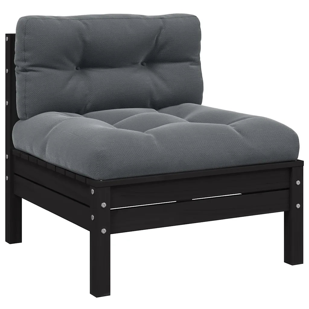 Set Divani da Giardino 3 pz con Cuscini Nero Massello di Pino  cod mxl 73498