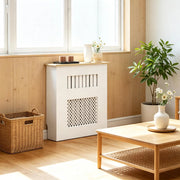 Copriradiatore bianco 78x19x81 cm, design moderno con lamelle e motivo a nido d'ape per termosifoni