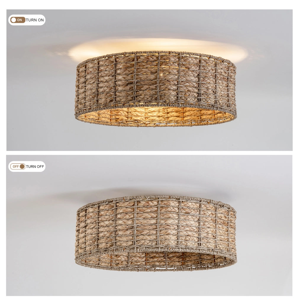 Ventilatore da soffitto 19 pollici con luce, rattan naturale, doppio controllo app e telecomando, 6 velocit¨¤ reversibili, design naturale