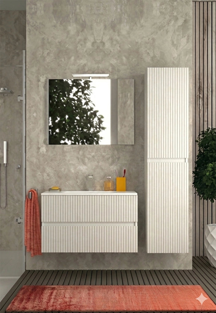 Mobile da Bagno Sospeso con Lavabo 60 cm e Specchio Urano Light Bianco Frassinato