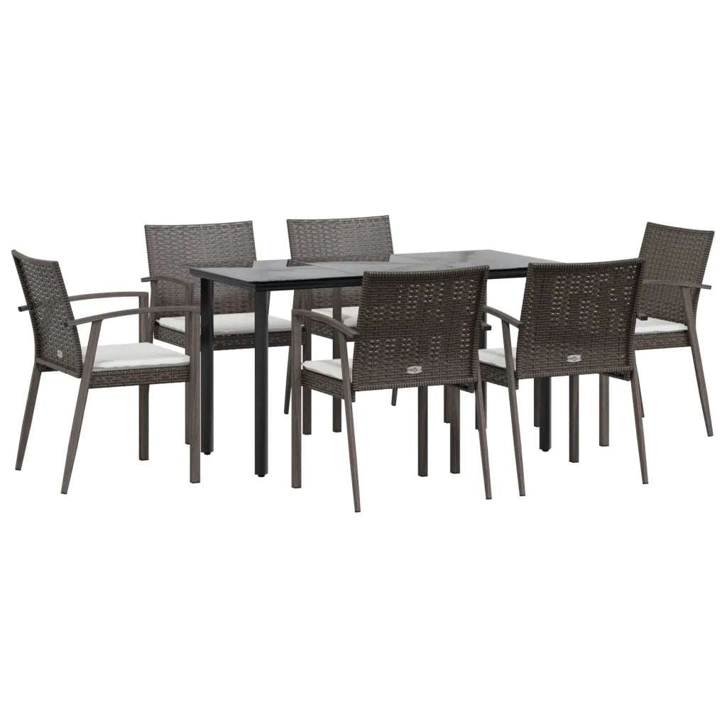Set Pranzo da Giardino 7 pz con Cuscini in Polyrattan e Acciaiocod mxl 100590